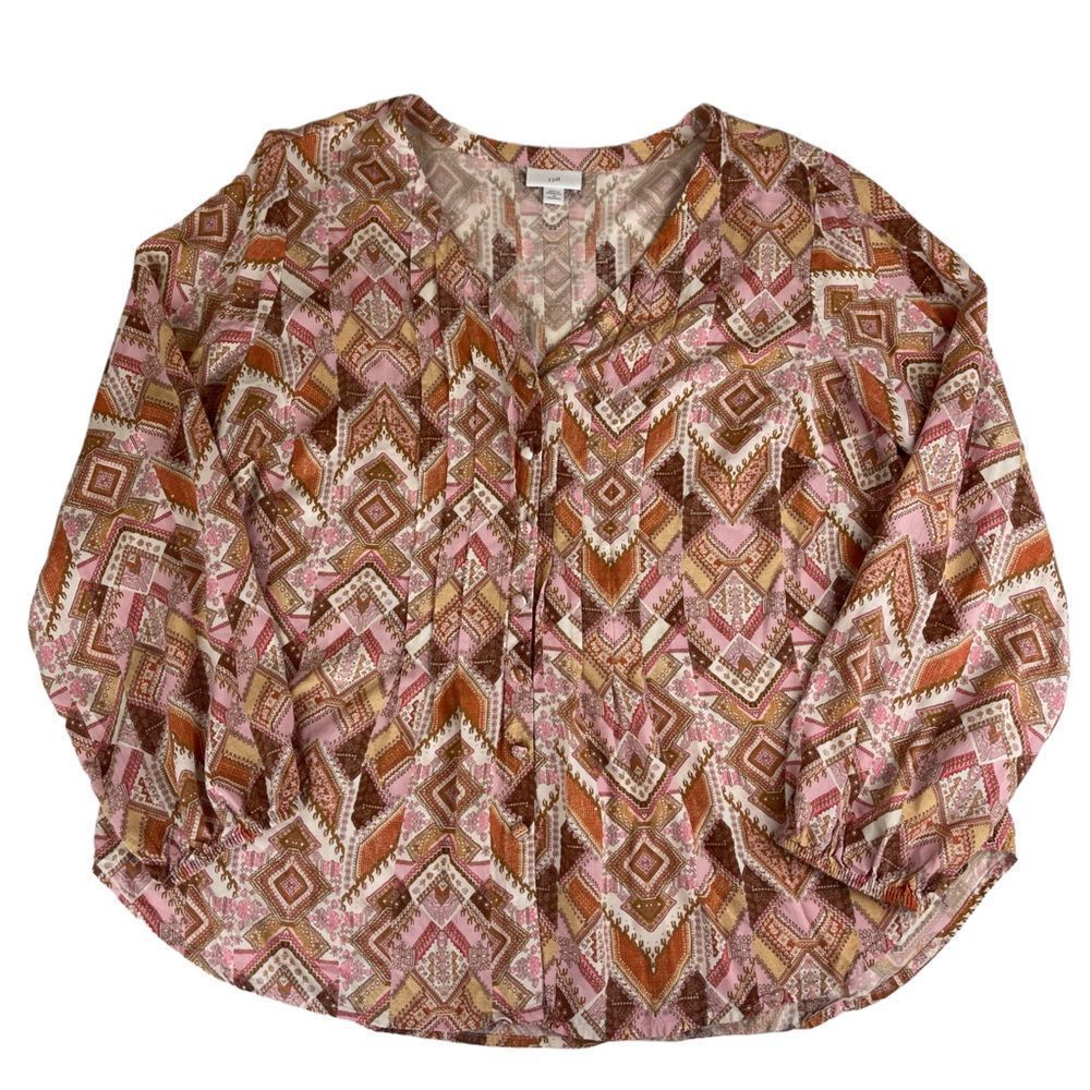 J. Jill Pink and Brown Geometric Print Blouse